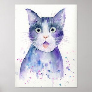 Waterverf verrast kattenportret Poster
