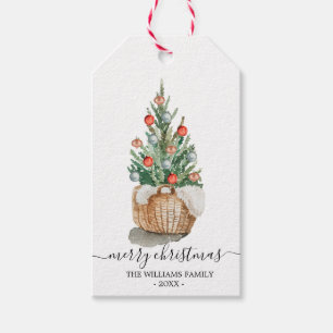Waterverf versierde boom kerstcadeau label cadeaulabel