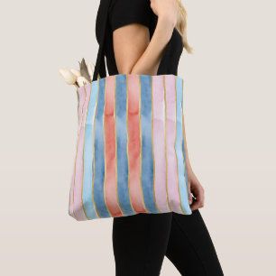 Waterverf Verticale Streep Schakeringen Blauw Roze Draagtas