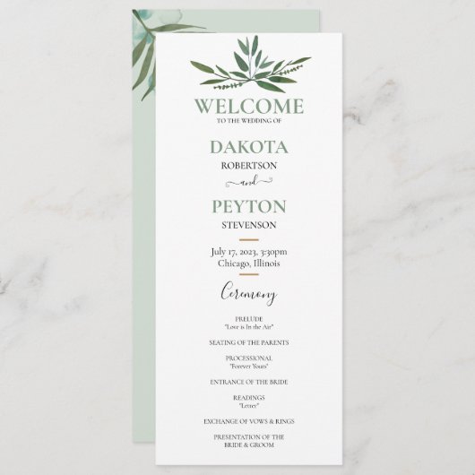 Waterverf vertrekt 07a huwelijksceremonie programm programma (Voorkant / Achterkant)