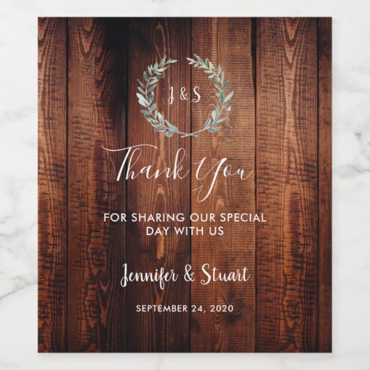 Waterverf vertrekt op schuurhout dankzij bruiloft wijn etiket (Enkel label)