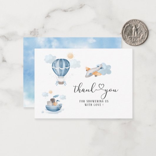 Waterverf Vervoer baby shower dank u Notitiekaartje (Voorkant / Achterkant in situ)