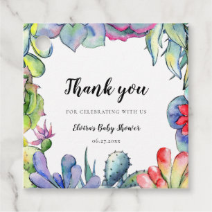Waterverf vetplant cactus baby shower bedankjes labels