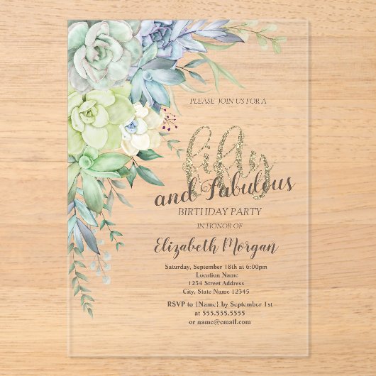 Waterverf vetplanten 50ste geboortedag acryl uitnodigingen (Voorkant)