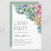 Waterverf vetplanten Boho Afstuderen Invitation (Voorkant / Achterkant)