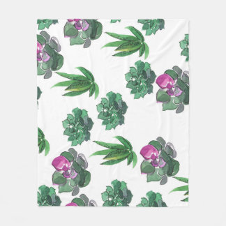 Waterverf vetplanten naadloos patroonontwerp fleece deken