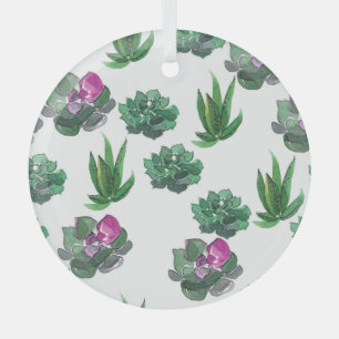 Waterverf vetplanten naadloos patroonontwerp glas ornament