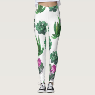Waterverf vetplanten naadloos patroonontwerp leggings