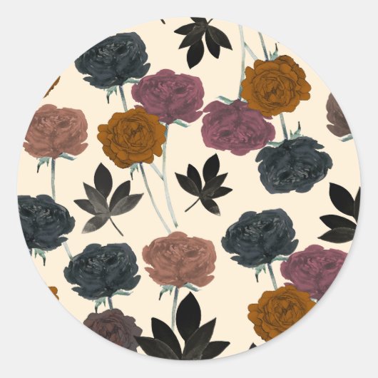  Waterverf Vette Herfst Bloemen Ronde Sticker (Voorkant)