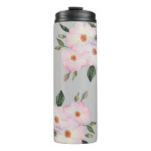 Waterverf Vibrant roze witte rozen Moderne grijs Thermosbeker (Voorkant)