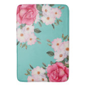 Waterverf Vibrant roze witte rozen Turquoise Terug Badmat (Voorkant Verticaal)