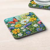 Waterverf Vibrant Spring Flowers Pattern Bier Onderzetter (Linkerzijde)