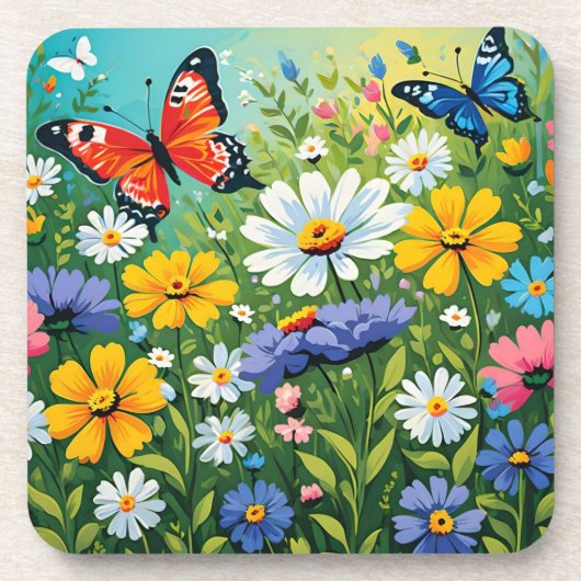 Waterverf Vibrant Spring Flowers Pattern Bier Onderzetter (Voorkant)