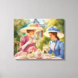 Waterverf Victoriaans Tea Party Schilderij Canvas Afdruk