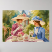 Waterverf Victoriaans Tea Party Schilderij Poster (Voorkant)