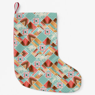 Waterverf vierkante, patchwork geometrische achter kleine kerstsok
