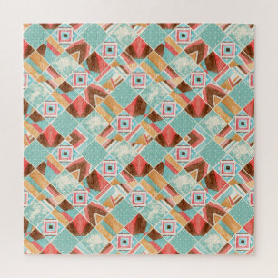Waterverf vierkante, patchwork geometrische achter legpuzzel