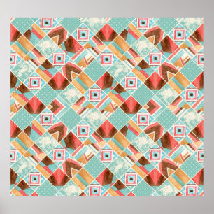Waterverf vierkante, patchwork geometrische achter poster