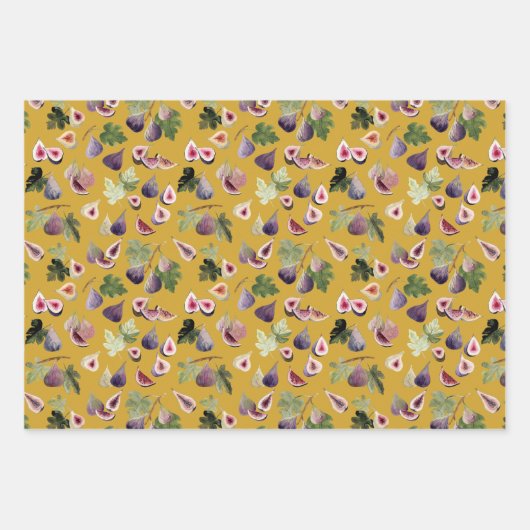 Waterverf Vijgen Wit en Geel Oker en Blush Inpakpapier Vel (Voorkant 2)