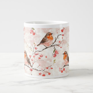 Waterverf vink in een besneeuwde winterboom en bes extra grote beker