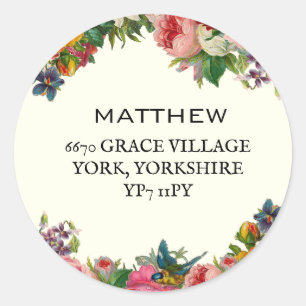 Waterverf Vintage Bloemige Bloem Adres Ronde Sticker
