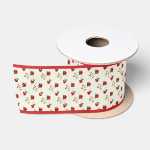 Waterverf Vintage Bloemige Rode Poinsettia Kerstmi Lint