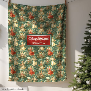 Waterverf Vintage Christmas Angels Pastelkleuren Fleece Deken