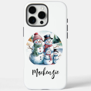Waterverf Vintage Christmas Snowman familie iPhone 16 Pro Max Hoesje