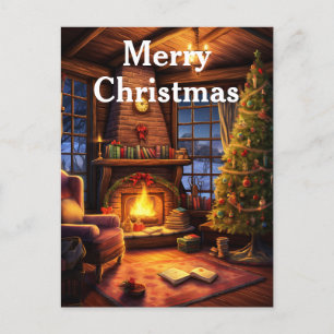 Waterverf Vintage Kerst Interieur Scène Feestdagenkaart