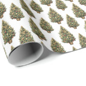 Waterverf Vintage Kerstboom Witte Vakantie Cadeaupapier (Rol Hoek)