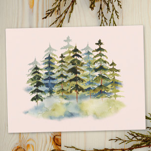 Waterverf Vintage Nevelig Groen Dennenbos Briefkaart