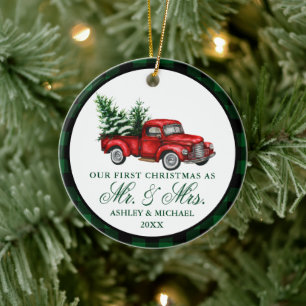 Waterverf Vintage Truck Pset de heer Mrs Kerstmis Keramisch Ornament