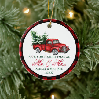 Waterverf Vintage vrachtwagen de heer Kerstmis Pse Keramisch Ornament