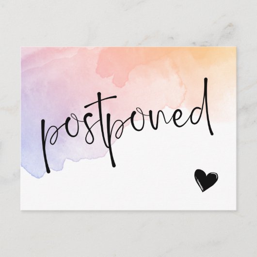 Waterverf Violet Peach Postponed Wedding Aankondigingskaart (Voorkant)