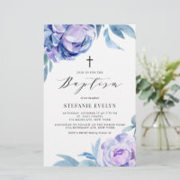 Waterverf Violet Pioen Bloemen Doop Uitnodiging