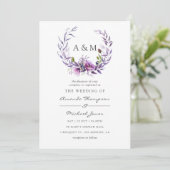 Waterverf Violet Poppy Floral Wedding Kaart (Staand voorkant)