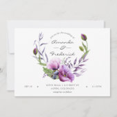 Waterverf Violet Poppy Floral Wedding Kaart (Voorkant)