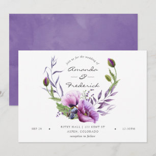 Waterverf Violet Poppy Floral Wedding Kaart