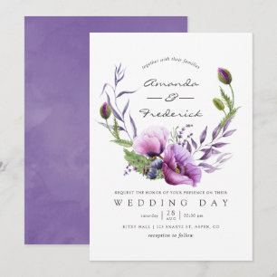 Waterverf Violet Poppy Floral Wedding Kaart