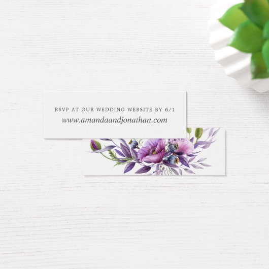 Waterverf Violet Poppy Floral Wedding RSVP Mini Visitekaartjes (Bureau)