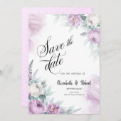 Waterverf Violet Rozen Opslaan Datum Save The Date (Voorkant / Achterkant)