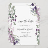 Waterverf Violet Wildflower Save the Date (Voorkant / Achterkant)