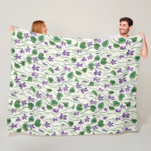 Waterverf viooltjes op licht wit fleece deken