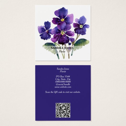 Waterverf Viooltjes Visitekaartjes (Voorkant /achterkant)