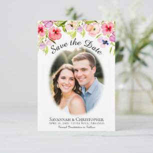 Waterverf Viooltjes, Wilde Bloemen & Foto Bruiloft Save The Date