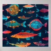 Waterverf Vissen: Deep Blue Naadloos Poster (Voorkant)