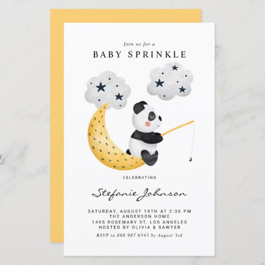 Waterverf Vist Panda Baby Sprinkle Invite (Voorkant / Achterkant)