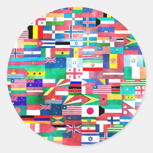 Waterverf vlaggen van de wereld ronde sticker (Voorkant)