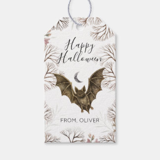 Waterverf Vleermuis Botanische Gelukkige Halloween Cadeaulabel