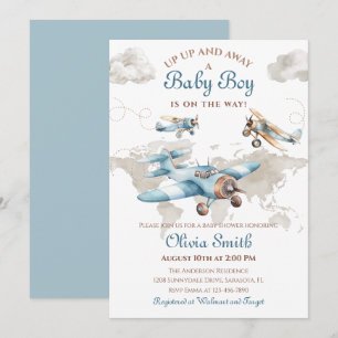 Waterverf Vliegtuig Travel Boy Baby shower Kaart